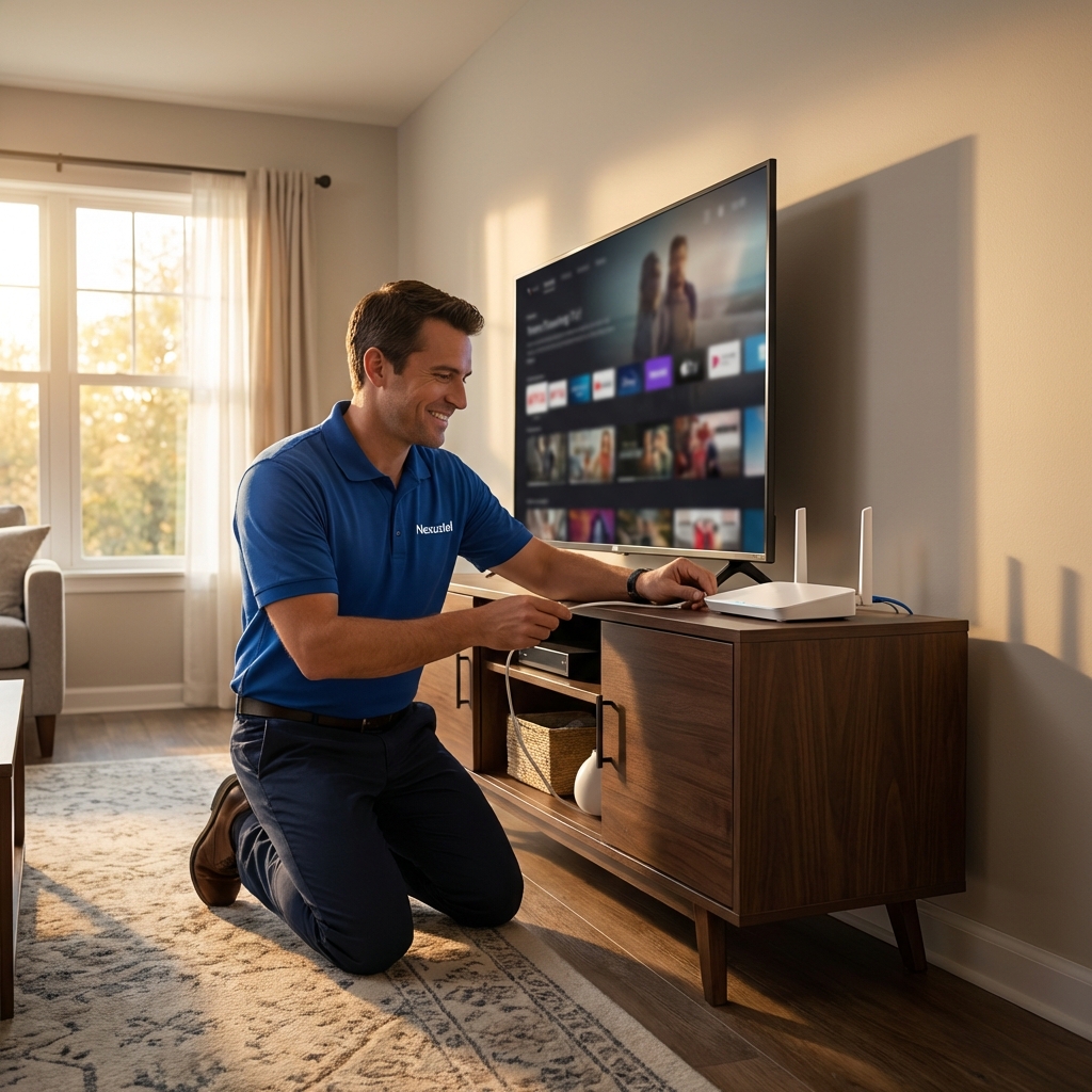 Modern WiFi 6 router in living room - Ultra Fast Home Internet